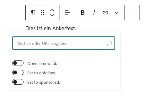 Ankertext Ziel-URL Eingabefeld