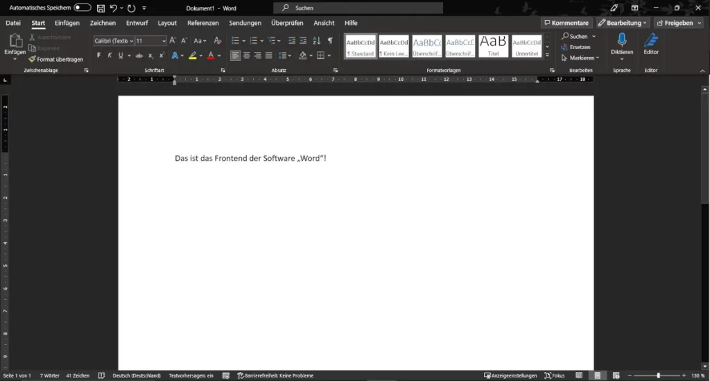 Backend 2 Frontend der Software Word