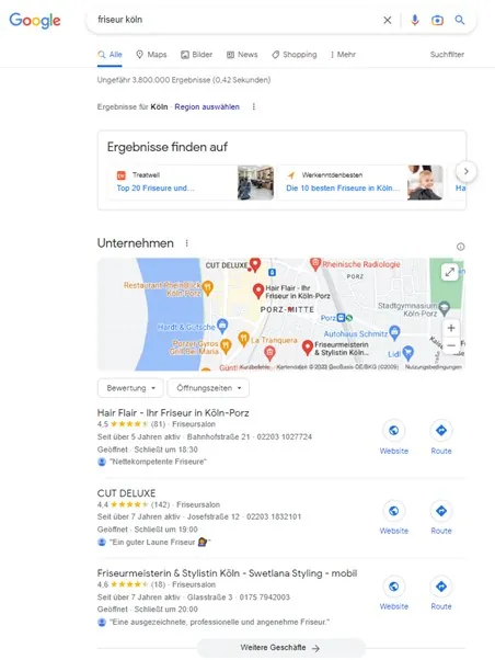 Google Local Pack Beispiel