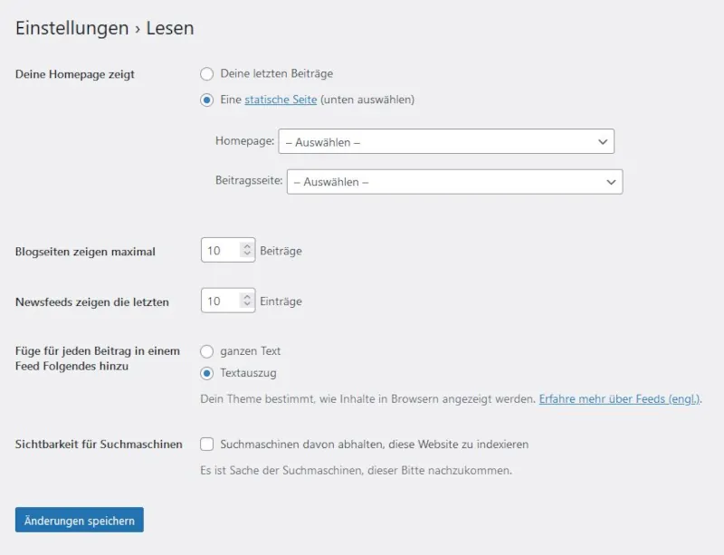 Homepage 3 WordPress Einstellung Homepage
