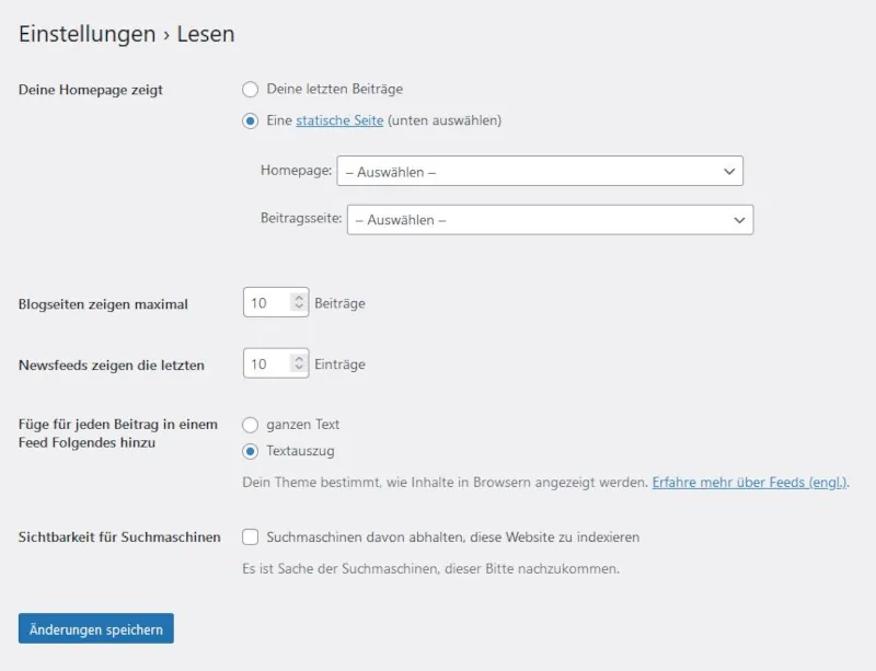 WordPress Einstellung Homepage