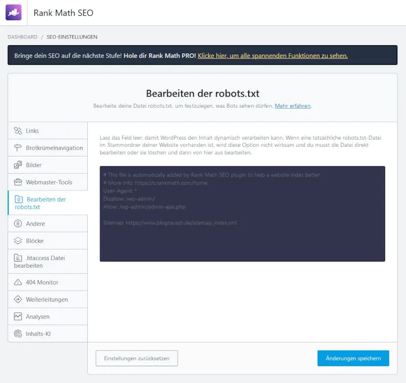 robots.txt 2 robots.txt mit RankMath aendern